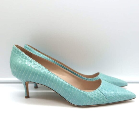 Manolo Blahnik BB 100 Snakeskin Pointed Toe Pumps Aqua - Picture 2 of 10